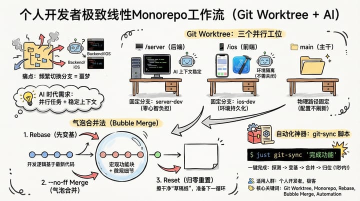 Git Worktree：AI 时代，构建个人开发者的 Monorepo 线性工作流